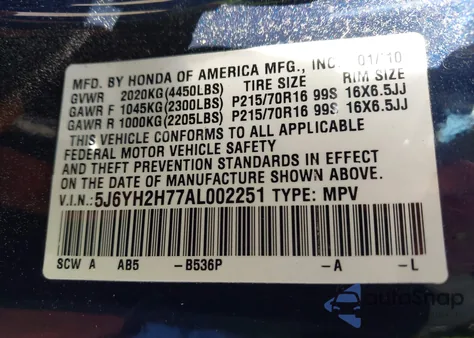 2010 Honda Element Ex from USA, damaged, VIN 5J6YH2H77AL002251